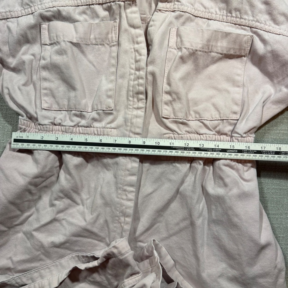 Nasty Gal Pink Denim Romper Utility Boiler Suit Shorts US 12 Large Short Sleeve - Picture 4 of 6